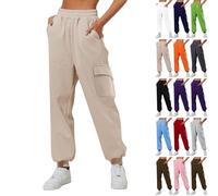 HOOUDO Women's Plain Joggers Sweatpants Casual Oversized Tracksuit Bottoms with 4 Pockets High Waisted Wide Leg Jogging Pants Gym Running Workout Trousers Ladies Baggy Elastic Waist Lounge Wear Beige