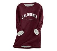 HOOUDO Womens Plush Sweatshirts Oversize Christmas Loose Jumper Cotton Thick Velvet Pullover Top 2024 New Comfortable Graphic Hoodie Ladies O-Neck Shirt Wine