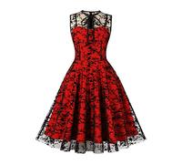 HOOUDO Women's Renaissance Dress Evening Elegant Fancy Dress Sexy Witch Halloween Outfit Novelty Retro Cocktail Dresses Victorian Classic Dress for Ladies Red