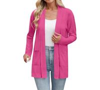 HOOUDO Womens Short Sleeve Cardigans Women's Open Front Cardigans Loose Casual Cover Ups Outerwear Lightweight Cardigan Ladies Jumper Sweaters Womens Jumpers Size 22 Uk Hot Pink