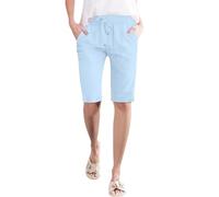 HOOUDO Womens Shorts Size 16, Linen Shorts for Women UK Knee Length Summer Cropped Trousers Casual Baggy Drawstring Long Bermuda Ladies Half Length Capri Pants,My Orders Sky Blue