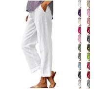 HOOUDO Womens Stretch Trousers Summer Cotton Lounge Pants Baggy Printed Boho Trousers Durable Elegant Joggers Elastic Straight Leg Trouser My Orders UK
