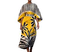 HOOUDO Women's Summer Dresses Crew Neck Elegant Swing Dress Casual Vintage Midi Sundress with Pockets A-Line Wedding Guest Dresses