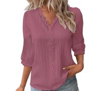 HOOUDO Womens Summer Tops Casual Elegant Blouses Shirts Dressy Soft Short Sleeve Tunic Top Tee Solid V Neck T-Shirts Oversized Loose Spring Blouse for Ladies