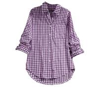 HOOUDO Women's Summer Tops Summer Tops Plaid Long Sleeve Blouses Lapel Neck Checkered Shirts Ladies Casual Vintage Top Plus Size Loose T-Shirt Oversized T-Shirts Purple