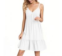 HOOUDO Women's Sun Dresses Summer Dresses for Women Sleeveless V Neck Beach Dress Adjustable Strap Knee Length Sundresses Loose Ruffled Hem Tank Sundress,My Orders UK 2024 A White