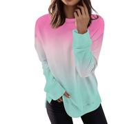 HOOUDO Womens Sweatshirt O Neck Long Sleeves Pullovers Tops Color Block Warm Blouses Plus Size Stretchable Hoodies Loose Fit Holiday Outerwear Jumpers Holiday Essentials for Family Pink