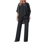 HOOUDO Women's Trouser Suits Elegant Wedding Guest Pants Suit 2 Piece Chiffon Formal Outfit Plus Size Prom Evening Two Piece Trouser Suit Mother of The Bride Pants Suit