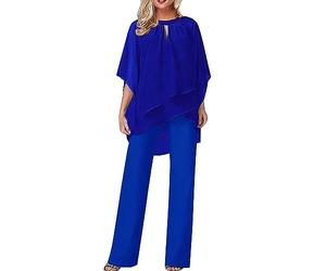 HOOUDO Women's Trouser Suits Elegant Wedding Guest Pants Suit 2 Piece Chiffon Formal Outfit Plus Size Prom Evening Two Piece Trouser Suit Mother of The Bride Pants Suit
