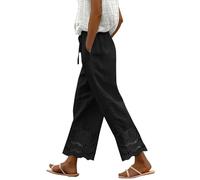 HOOUDO Womens Trousers Summer Wide Leg Cut Out Trousers with Pockets Casual Lightweight Ladize Loose Holiday Beach Pants Breathable Lounge Bottoms My Orders UK Black