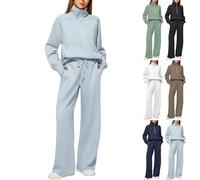 HOOUDO Womens Two Piece Full Set Tracksuit Long Sleeve Oversized Half Zip Sweatshirt Pullover Drawstrings Wide Leg Trousers Sweatpants Outfits Ladies Gym Sports Casual Activewear Lounge Sets