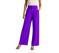 HOOUDO Womens Wide Leg Work Pants Business Office Smart Trousers High Waisted Formal Dress Pants Loose Casual Elegant Trousers with Pockets Plus Size Purple