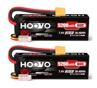 HOOVO 2S LiPo Battery 7.4 V 5200 mAh 80C Hard Case with XT60 Plug Batteries Replacement Battery for RC Car Truck Helicopter Aeroplane Rock Crawler Aeroplane Truck Boat (2 Packs)