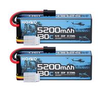 HOOVO 3S LiPo Battery 11.1V 5200mAh 130C Hard Case with TRX Plug Rechargeable Replacement Battery 2 PCS for 1/10 and 1/8 scale electric RC vehicles,SCT, Truggies, Buggies,Aerobatic/3D aircraft