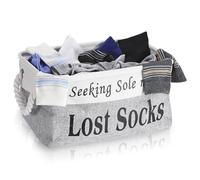 Hoowen Lost Socks Basket for Laundry Room, Fabric Missing Sock Holder for Single Sock Organization, Collapsible Lost Socks Bin Stockings Container, Farmhouse Laundry Room Decor and Accessories