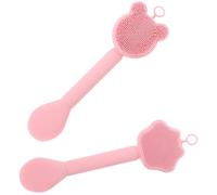HOOWIFFY 2 Pcs Silicone Face Cleansing Brush Set in Pink, Soft and Star Bear Shaped Facial Cleansing Scrubber for Applying Facial Mask and Gentle Skin Care