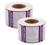 HOOWIFFY 2 Rolls Food Allergy Stickers 2 Inch Allergen Caution Labels on Writable Coated Paper for Bakeries and Commercial Kitchens with Removable Adhesive