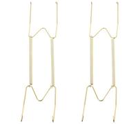 HOOWIFFY 2pcs Golden Copper Alloy Plate Wall Hooks with User-Friendly Spring-Loaded W Shape Design, Easy Installation Decorative Plate Hangers for Wall-Mounted Display