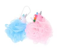 HOOWIFFY 2Pcs Unicorn Mesh Shower Balls for Gentle Exfoliating Bath Scrubber Soft Body Cleaner Puff Sponge in Pink and Blue for Smooth Healthy Skin Cleaning