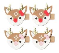HOOWIFFY 4pcs Christmas Reindeer Hair Clips for Lightweight Cloth Hairpins with Christmas Elements Design, Stays on Head Firmly, Gift
