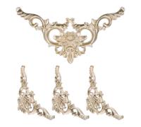 HOOWIFFY 4pcs Golden Victorian Floral Ceiling Corner Molding, Embossed Scroll Applique, Hard Plastic Material, Easy Installation, Moisture Resistant, for Interior Styles and Home