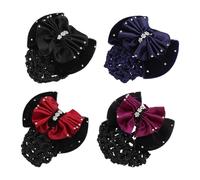 HOOWIFFY 4pcs Mesh Hair Snood Hair Nets for Buns Rhinestones Net Mesh Bun Cover Easy to Carry Manage Lightweight Cloth Bowknot Decor for Restaurant Waitress and Doctor on Formal Occasions