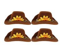 HOOWIFFY 4pcs Mini Cowboy Hats for Pets, Adjustable Small Animal Party Hats with Yellow Floral Felt, Cute Costume Accessories for Hamsters, Guinea Pigs, Snakes, and Parrots