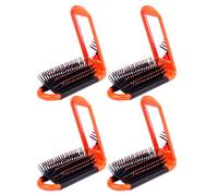 HOOWIFFY 4pcs Portable Folding Hair Comb Set with Mirror, Plastic and Glass, Orange, Travel Hair Brush for Women and Men