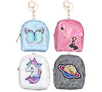 HOOWIFFY 4pcs Small Pu Leather Coin Bags with Keyring for Organizing Keys and Coins Decorative Changes Bag that Can be Attached to Backpack