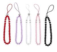 HOOWIFFY 5pcs Crystal Beads Phone Lanyard Set with Mixed Colors Stylish Korean-style Short Wrist Strap Phone Pendant Decorative Hanging Charm for Daily Use Color