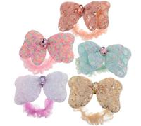 HOOWIFFY 5pcs Cute Elastic Hair Ties with Sequins Bows, Soft Yarn and Gauze Material, for Daily Dress and Fix Hair in Ponytails Or Buns Random Color