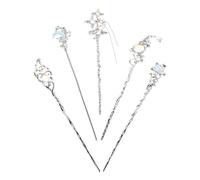HOOWIFFY 5pcs Moon and Star Hair Sticks for Long Hair in Silver Alloy Comfortable Wear with Lustrous Glow and Formal Events Chinese Hanfu Vintage Style
