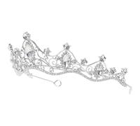 HOOWIFFY Baroque Bridal Headpiece Silver Base White Crystal Tiara Wedding Headband Hair Accessory for Bride Party and Birthday Celebration