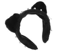 HOOWIFFY Black Plush Cat Ear Headband Adorable Hair Decoration and Hair Fixing Accessory with Rivet Cross Pendant for Christmas and New Year's Eve Party