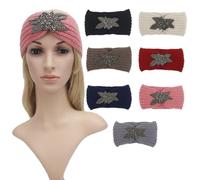 HOOWIFFY Black Woolen Yarn Headband with Flower Pattern, Comfortable to Wear and Protect Hair from Wet, Minimalist and Elegant Warm Hair Band in Winter