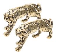 HOOWIFFY Brass Tiger Ornament Retro Small 2pcs Desktop Decoration Tiger Model Figurines Exquisite Desktop Accessories for Home Office Decor