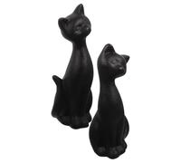 HOOWIFFY Ceramic Couple Cat Figurines Matte Black Cat Ornaments for Home Decor and Desk Decoration