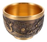 HOOWIFFY Chinese Tea Cup Vintage Style Copper Teacup with Antique Dragon Pattern, Unique Shape and Flat Bottom, Very Smooth and Practical, for Tea Or Juice on Desktop Or Restaurant Supply