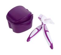 HOOWIFFY Denture Care Kit Denture Toothbrush Case Double Sided False Teeth Cleaning Brush Clean Teeth Maintenance