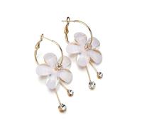 HOOWIFFY Earrings Lightweight Elegant Korean Style Long Tassel Flower Drop White Alloy Circle Design for Women Suitable for Every Day and Occasion