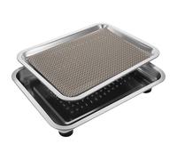 HOOWIFFY Elevated Stainless Steel Splash Guard Tray for Pet Fountains, 14.x10.5in Reservoir Base with Feet & Drain Mat, Spill Containment for Cats & Small Dogs