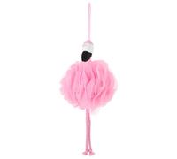 HOOWIFFY Flamingo Shower Pouf Bath Ball with Long Hanging String and Rich Lather, Pink Cloth Mesh Pouf Sponge for Travel and Home Use, for Female Friends and Little