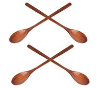 HOOWIFFY Handle Spoons Natural Wood Multipurpose Textured Wooden 4pcs Cooking and Salad Spoons Sturdy Soup and Stirring Utensils with Simple Elegant Design for Home Use