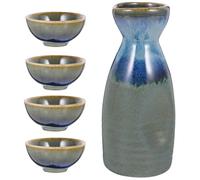 HOOWIFFY Japanese Sake Ceramic Set with 1 Pot and 4 Small Cups Featuring Random Pattern for Traditional Serving at Parties and Gatherings