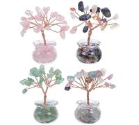 HOOWIFFY Mini Crystal Money Tree Low Maintenance Symbol of Prosperity 4pcs with Compact Design and Luxurious Appearance Chinese New Year for Home Office Decor and Desktop Decoration