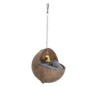 HOOWIFFY Natural Coconut Shell Bird House for Parakeet and Hamster with Cozy Pad, Curved Design Supporting Healthy Feeding Behaviours, Safe Nesting in Small Animal Habitats and Bird Cage