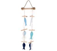 HOOWIFFY Nautical Fish and Seashell Hanging Wind Chime Ornament Mediterranean Style Small and Lightweight Wooden Wall Decoration with Ocean-Atmosphere Design for Bedroom or Balcony