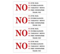 HOOWIFFY No Junk Mail Sticker Easy to Use, Prevent Misdelivery 4pcs Pvc Material Mailbox Decorative Decal to Avoid Unwanted Flyers for Postbox and Door for Business Locations and Office