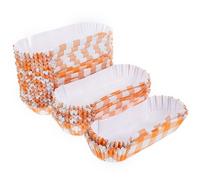 HOOWIFFY Paper Cups Muffin Molds and Cupcake Cups for Baking 200Pcs Boat Shape Heat-Resistant No-Stick Food-Grade Paper Baking Orange Stripe Style for Birthdays and Camping and Hot Dogs