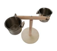 HOOWIFFY Parrot Resistant Basin with Food Stand Bridge and Suspension Rack, Wood and Stainless Steel Construction, Space Saving and Bite Design for Small and Medium-sized Birds